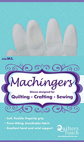 Product Cover Machingers Quilting Gloves for Free-Motion Sewing - Lightweight and Form-Fitting Nylon-Knit Support Gloves Specifically Designed for Machine Quilters, by Quilter's Touch (Medium/Large)