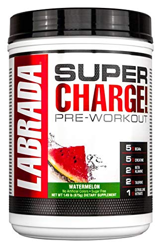 Product Cover Labrada Nutrition Super Charge Pre Workout, Nitric Oxide Boosting Performance Enhancer with BCAAs, Creatine Monohydrate and 8 More Clinically Dosed Ingredients, Watermelon, 625 Gram