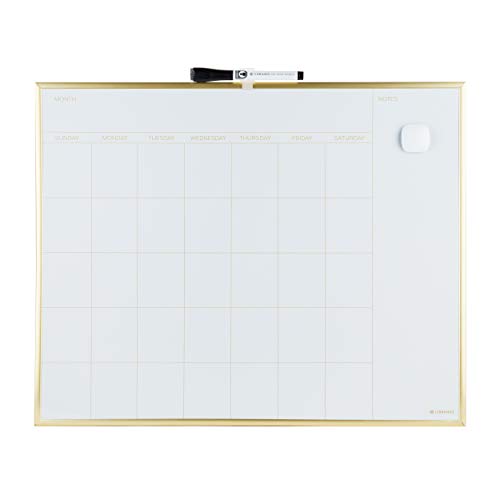 Product Cover U Brands Magnetic Monthly Calendar Dry Erase Board, 20 x 16 Inches, Gold Aluminum Frame
