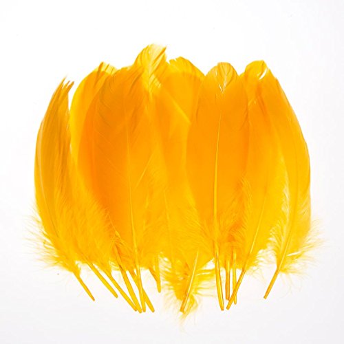 Product Cover AWAYTR 100 Pcs Nature Goose Feathers for DIY Craft Wedding Home Party Decorations (Gold Yellow)