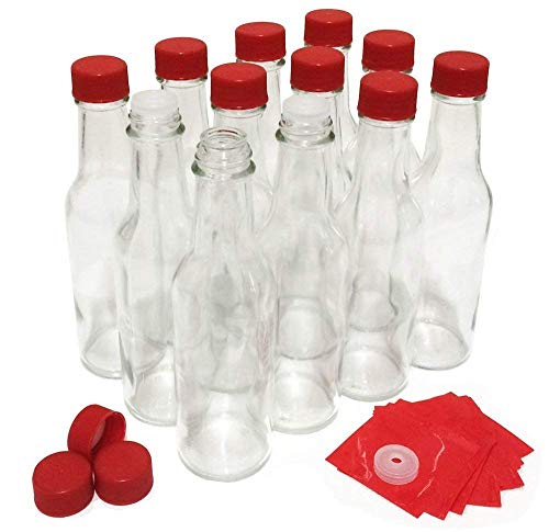 Product Cover Hot Sauce Bottles with Red Caps & Shrink Bands, 5 Oz - Case of 12