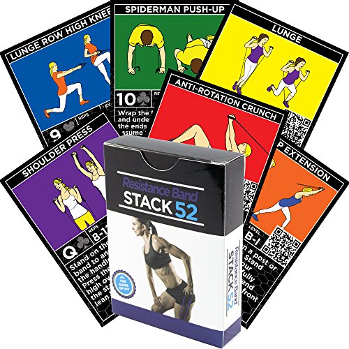 Product Cover Stack 52 Resistance Band Exercise Cards. Exercise Band Workout Playing Card Game. Video Instructions Included. Home Fitness Training Program for Elastic Rubber Stretch Band Sets. (Original Deck)
