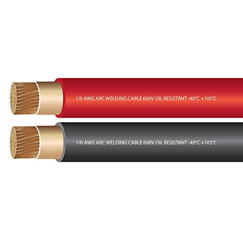Product Cover EWCS 1/0 Gauge Premium Extra Flexible Welding Cable 600 Volt - Combo Pack - Black+Red - 10 Feet of Each - Made in the USA