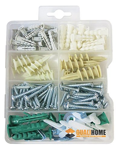 Product Cover Qualihome Drywall and Hollow-Wall Anchor Assortment Kit, Anchors, Screws, Wall Anchor Hooks, and Hollow-Door Toggle, 112 Pieces