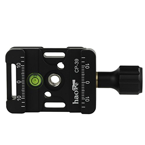 Product Cover Haoge Haoge CP-39 Screw Knob Quick Release Clamp Adapter with Hand Strap Bosses Boss Slot fit RRS Sunwayfoto Kirk Benro Arca Swiss Tripod or Monopod Head on Canon Nikon Sony Pentax Olympus Fujifilm Ca