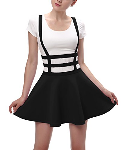 Product Cover Urban CoCo Womens Elastic Waist Pleated Short Braces Skirt (Medium, Black)