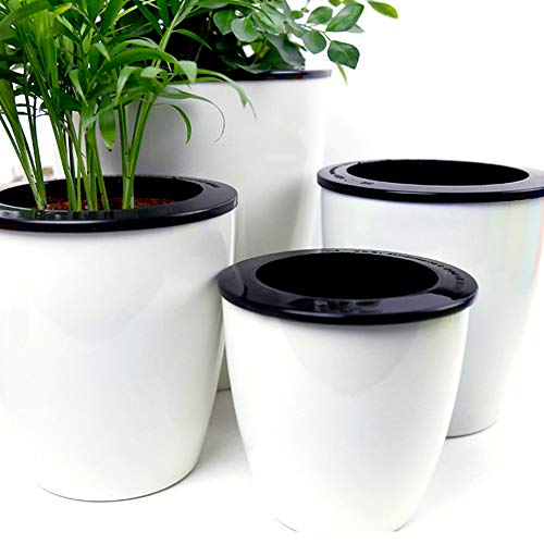 Product Cover Mkono 3 Pack Self Watering Planter African Violet Pots White Flower Plant Pot with Wick Rope for All House Plants, Flowers, Herbs, L
