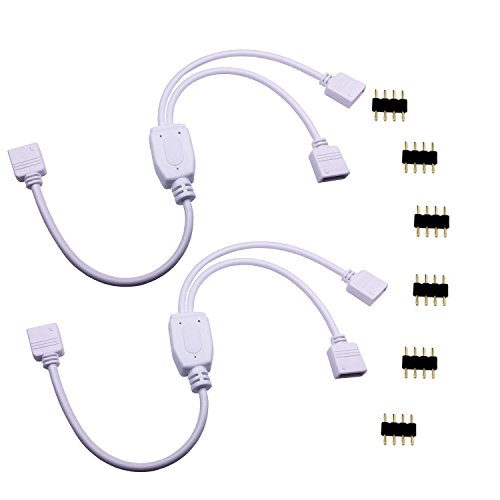 Product Cover TronicsPros 2 Packs 4 Pin Splitter Cable LED Strip Connector 2 Way Splitter Y Splitter for One to Two 5050 3528 RGB LED Light Strip with 6 Male 4 Pin Plugs -30cm/12inch(1 to 2 Splitter Cable/ 2 Pack)