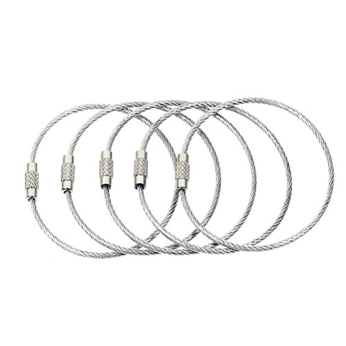 Product Cover BlueCosto (5-Pack-Silver) Ultra Tough Stainless Steel String Wire Luggage Tags Loops Key Rings 600006
