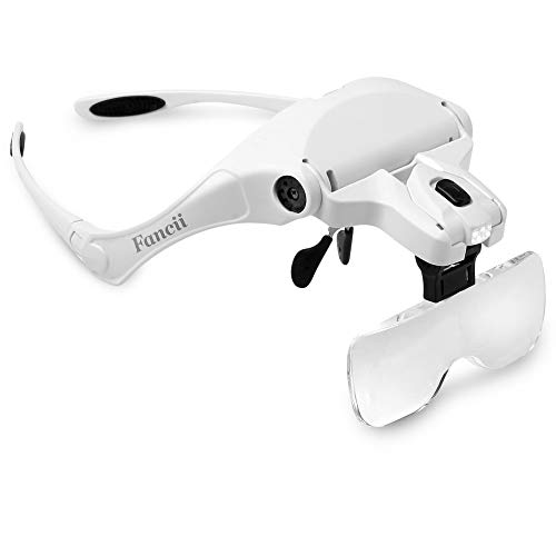 Product Cover Fancii Headband LED Illuminated Head Magnifier Visor - 1X to 3.5X Zoom with 5 Detachable Lenses - Hands Free Head Worn Lighted Magnifying Glasses for Reading, Jewelry Loupe, Watch & Electronic Repair