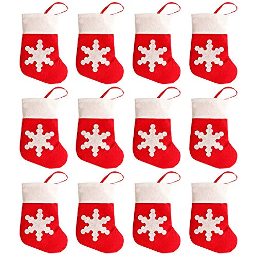 Product Cover San Tokra 12Pcs Christmas Socks Decoration Snowflake Tableware Holders, Candy Pouch Bag Knife Spoon Fork Bag Mini Christmas Stockings for Xmas Decorations Dinner Table Ornaments