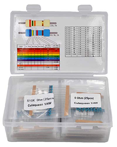 Product Cover Cutequeen 31 Values 1% 775 pcs,RoHS Compliant Resistor Kit x 25pcs =775 pcs (0 Ohm - 1M Ohm) 1/4W Metal Film Resistors Assortment