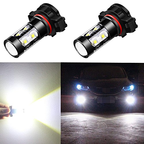 Product Cover Alla Lighting 5201 5202 LED Fog Light Bulbs CANBUS Xtreme Super Bright High Power 50W 12V LED DRL PS19W 12085 PS24W Replacement, 6000K Xenon White