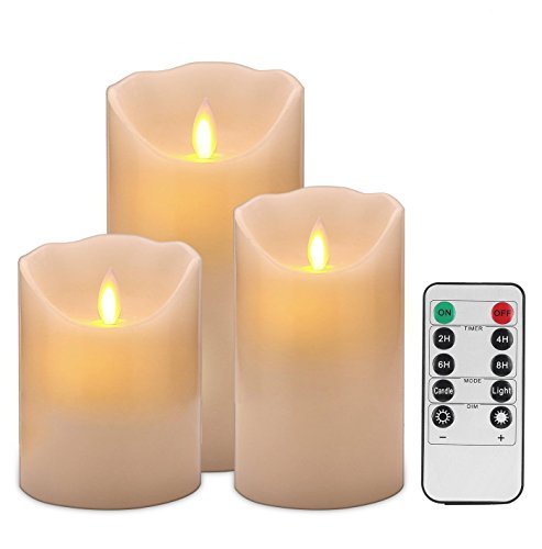 Product Cover Enpornk Flameless Candles Battery Operated Candles Real Wax Pillar LED Candles with Dancing Flame with 10-key Remote and Cycling 24 Hours Timer, Height 4