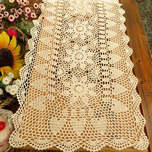 Product Cover kilofly Handmade Crochet Lace Rectangular Table Runner 15 x 51 Inch, Beige
