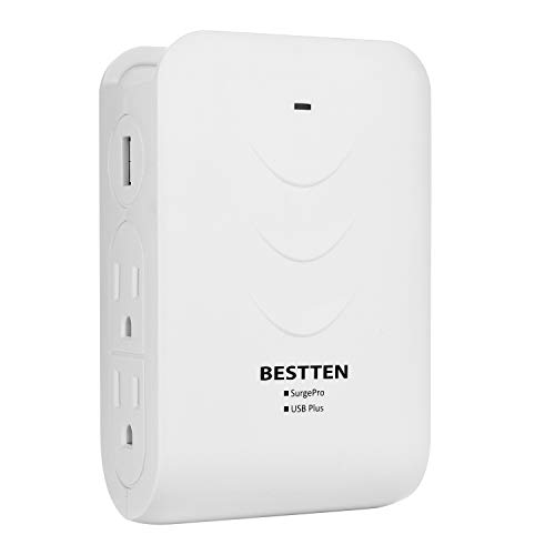 Product Cover BESTTEN 2.4A USB Wall Outlet Surge Protector with 4 Side-Entry Outlets, 300 Joules, 15A/125V/1875W, Top Cell Phone Dock Design, ETL Listed