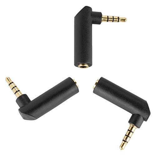 Product Cover Aurum Cables 3.5mm Female to 3.5mm Male TRRS Adapter Right Angle Gold Stereo Headphone Microphone Video Audio Adapter - 3 Pack