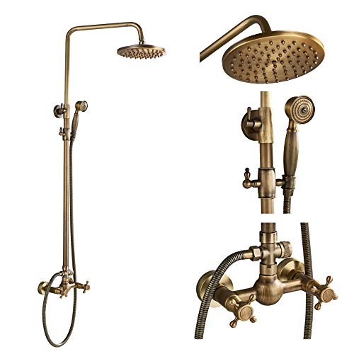 Product Cover Rozin Bathroom 2 Knobs Mixer Rainfall Shower Faucet Units with Hand Spray Antique Brass