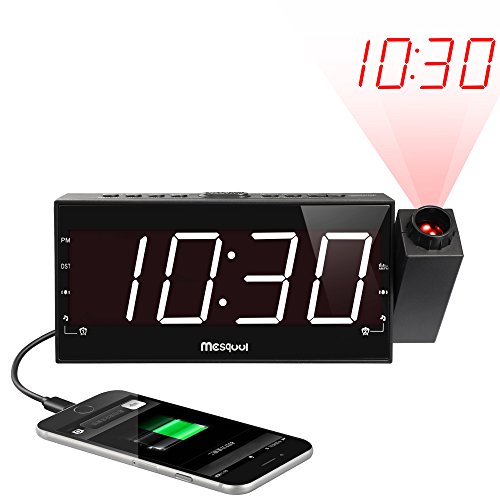 Product Cover Mesqool Projection Alarm Clock for Bedroom - AM FM Radio & Sleep Timer, 180° Projector, 7