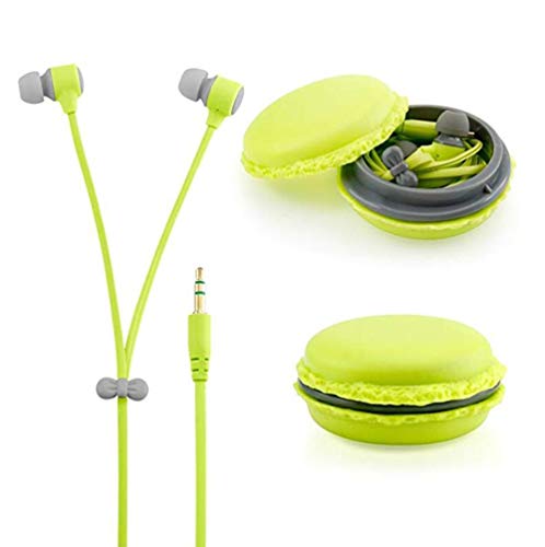 Product Cover Amberetech Cute 3.5mm in Ear Earphones Earbuds Headset with Macaron Earphone Organizer Box Case for iPhone,for Samsung,for Mp3 iPod Pc Music (Green)