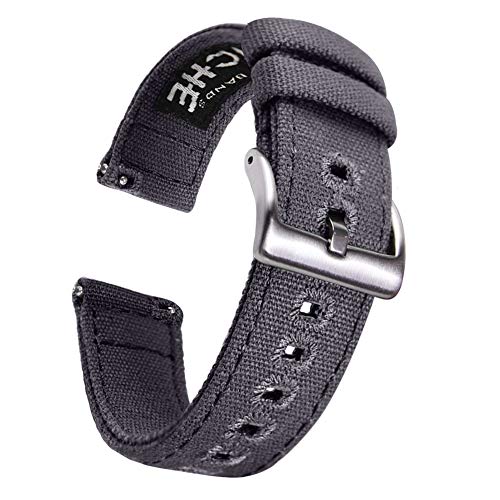 Product Cover Ritche Canvas Quick Release Watch Band 18mm 20mm 22mm Replacement Watch Straps for Men Women (Smoke Grey, 22mm)