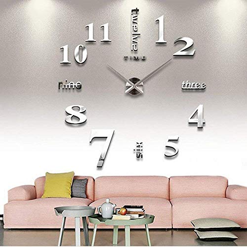 Product Cover CoZroom Large Silver 3D Frameless Wall Clock Stickers DIY Wall Decoration for Living Room Bedroom