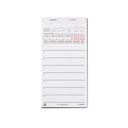 Product Cover Royal White Server Pad Paper, 1 Part Booked with 8 Lines, Package of 10