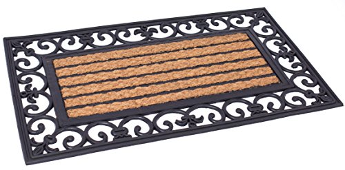Product Cover BIRDROCK HOME 18 x 30 Rectangular Natural Coir and Rubber Doormat with Scroll Border - Natural Fibers - Outdoor Doormat - Keeps Your Floors Clean - Decorative Design - Non Brush Coir