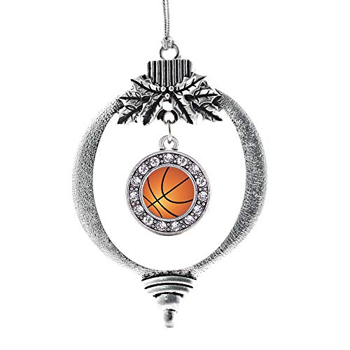 Product Cover Inspired Silver - Basketball Charm Ornament - Silver Circle Charm Holiday Ornaments with Cubic Zirconia Jewelry