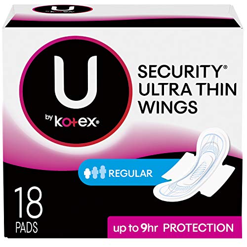 Product Cover U by Kotex Security Ultra Thin Pads with Wings, Regular, Unscented, 18 Count (Pack of 12)