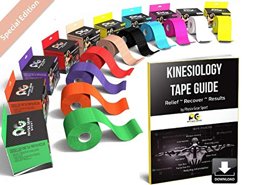 Product Cover Physix Gear Sport Kinesiology Tape - Free Illustrated E-Guide - 16ft Uncut Roll - Best Pain Relief Adhesive for Muscles, Shin Splints Knee & Shoulder - 24/7 Waterproof Therapeutic Aid (1PK Nude)