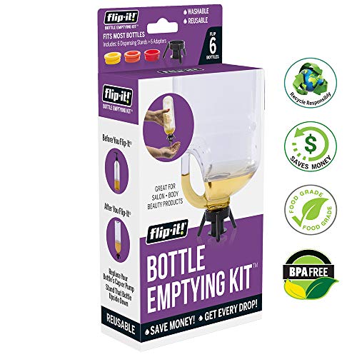 Product Cover Flip-it! Bottle Emptying Kit - Deluxe - Flip Bottle Upside Down To Get Every Last Drop Out of Shampoos, Conditioners and Moisturizers with Flip-It! Great Tool for Salons, Stylists | 6 Reuseable Kits