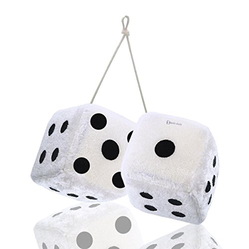 Product Cover Zento Deals Pair of Hanging White with Black Dots Fuzzy Dices Nostalgic Retro
