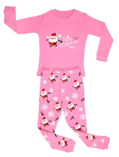Product Cover Elowel Girls Santa Christmas 2 Piece Kids Pajamas Set 100% Cotton (Size6M-12Y)