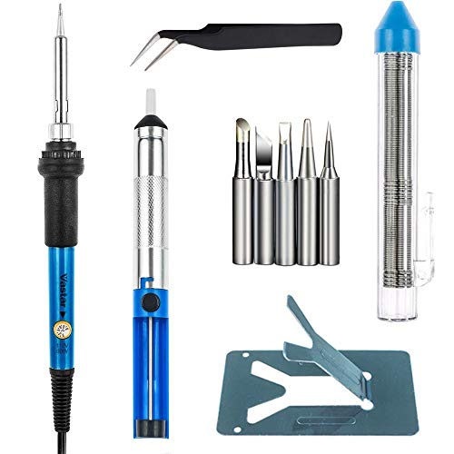 Product Cover Vastar Soldering Iron Kit, Full Set 60W 110V Soldering Welding Iron Kit - Adjustable Temperature, 5pcs Different Tips, Desoldering Pump, Stand, Anti-static Tweezers and Additional Solder Tube