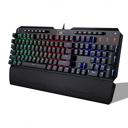Product Cover Redragon K555 Mechanical Gaming Keyboard with Blue Switches, Macro Recording, Wrist Rest, Full Size, Indrah, for Windows PC Gamer (RGB LED Backlit)