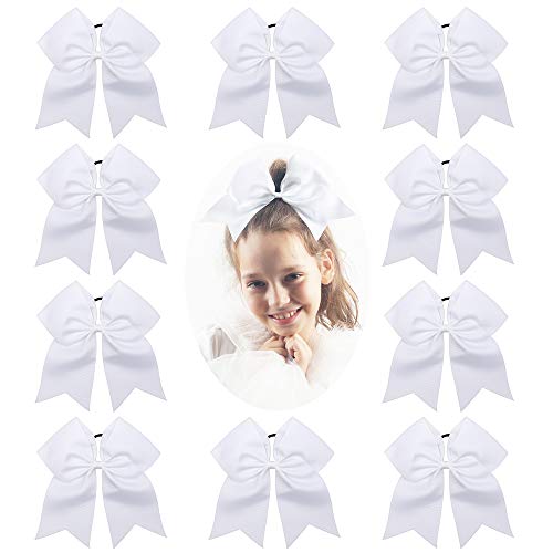 Product Cover CN Girls Cheerl Hair Bow Large Ponytail Holder for Cheerleading Girl Pack of 10, White