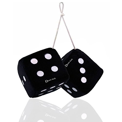 Product Cover Zento Deals Pair of 3 Inch Square Black Hanging Fuzzy Dice with White Dots