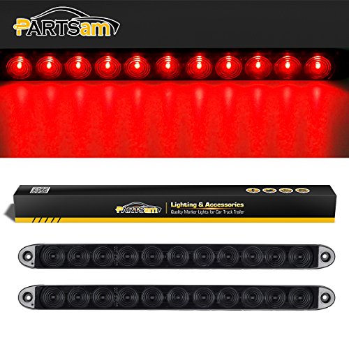 Product Cover Partsam 2X 15 Smoke Lens Red 11 LED Car Trailer Truck Stop Turn Tail Brake Light ID Bar Waterproof, 15
