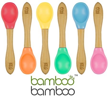 Product Cover Bamboo Baby Feeding Spoons with Soft Curved Silicone Bowl Tips for Toddlers and Infants