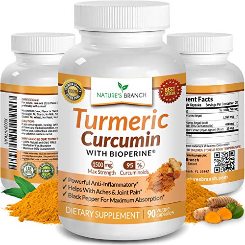 Product Cover Extra Strength Turmeric Curcumin with BioPerine 1500mg Black Pepper, Joint Pain Relief Supplement, Inflammation Support, Made in USA Tumeric Extract Complex Pills with Organic Powder 90 Vegan Capsules
