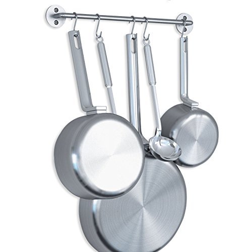 Product Cover WALLNITURE Gourmet Kitchen Pot Pan Lid Rack with Hooks Steel Silver 16 Inch