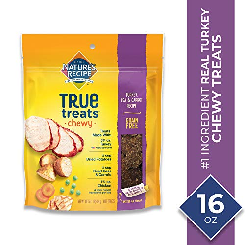 Product Cover Nature's Recipe True Treats with Turkey, Pea & Carrot, Grain-Free, Natural, Chewy Dog Treats, 16 oz Pouch