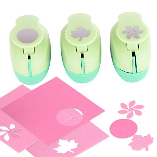 Product Cover Paper Punch Hole Puncher -- (3 Pack Circle Maple Leaf Retro Flower) -- Personalized Paper Craft Punchers Shapes Set -- for Scrapbook Engraving Kids Artwork -- Greeting Card Making DIY Crafts