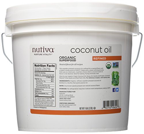 Product Cover Nutiva Organic, Steam Refined Coconut Oil from non-GMO, Sustainably Farmed Coconuts, 128 Fl Oz (Pack of 1)