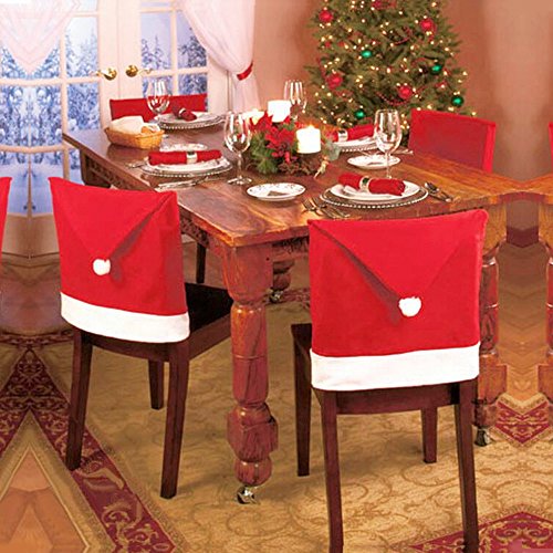 Product Cover IXI Santa Hat Chair Covers, Set of 4 PCS Santa Clause Red Hat Chair Back Covers Kitchen Chair Covers Sets for Xmas Holiday Festive Decor