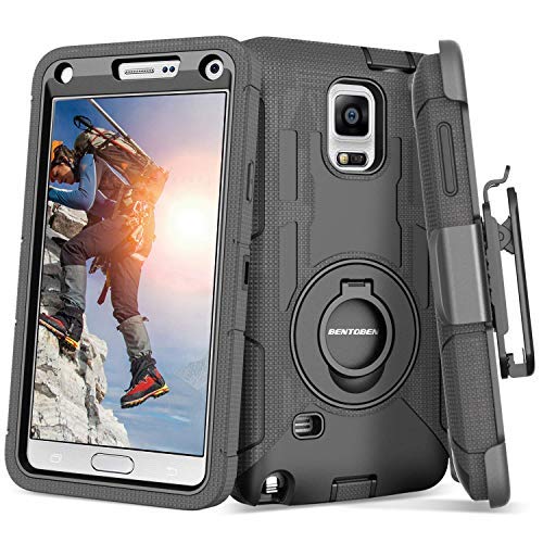 Product Cover Note 4 Case, Galaxy Note 4 Case, BENTOBEN Shockproof Heavy Duty Protection Hybrid Rugged Samsung Galaxy Note 4 Case Rubber Built-in Rotating Kickstand Belt Swivel Clip Holster Note 4 Case, Black
