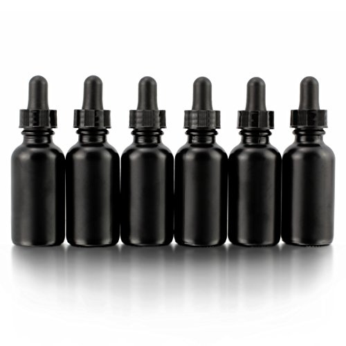 Product Cover 1oz Black Coated Glass UV Resistant Eye Dropper Bottles (6 Pack), UV Safe Bottles for Essential Oils and Aromatherapy