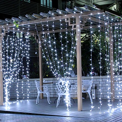 Product Cover LE LED Curtain Lights, 9.8x9.8ft, 306 LED, 8 Modes, Plug in Twinkle lights, Cool White, Indoor Outdoor Decorative Wall Window String Lights for Bedroom, Party, Wedding Backdrop, Patio Décor and More