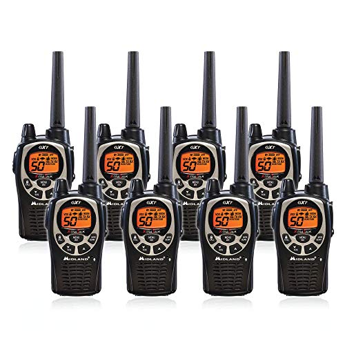 Product Cover Midland GXT1000VP4 50 Channel GMRS Two-Way Radio - Up to 36 Mile Range Walkie Talkie - Black/Silver (Pack of 8)